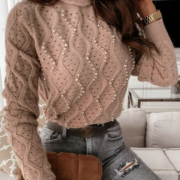 NWOT Blush beaded hollow out knit sweater - Picture 2 of 6